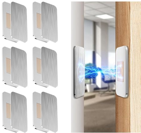 SOLVIO Ultra Thin Magnetic Door Catch 6 Pack, Strong Adhesive Cabinet Magnets, Punch-Free Stainless Steel Cupboard Magnets for Internal Doors, Quiet Invisible Door Magnets for Kitchen Wardrobe Drawers