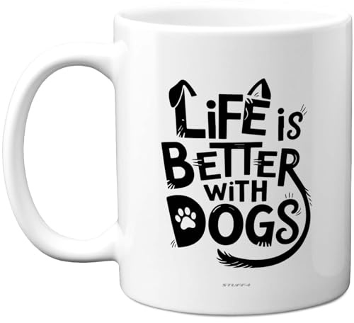 Stuff4 Life is Better with Dogs Mug, Bold Paw Print Design | Cheerful Gift for Dog Lovers, 11oz Ceramic Gloss Mug