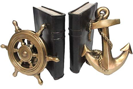 Rustikal Nautische Schiff Rad und Anker-Deko Buchstützen Set 17,8 cm hoch