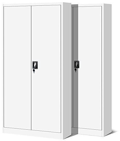 Jan Nowak 2er Set Aktenschrank C001H Büroschrank Metallschrank Werkzeugschrank 4 Einlegeböden Drehgriff Pulverbeschichtung Flügeltürschrank Abschließbar 195 cm x 90 cm x 40 cm (Weiß)