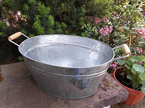 Deko-Impresion Mittelgroße Zinkwanne Pflanztopf Zinkbottich, Blumentopf, Pflanzschale 38 x 26
