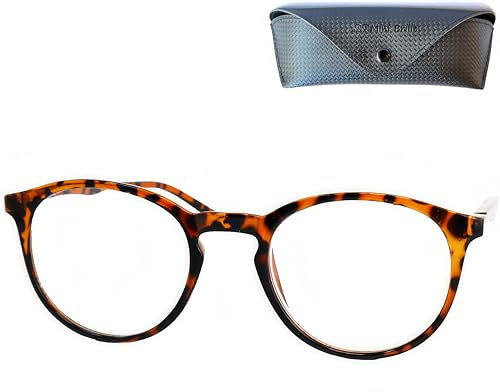 Klassische Nerd Anti Blaulicht Brille, Lesebrille mit Großen Runden Gläsern mit Etui, Kunststoff Rahmen (Leopardenmuster), Blaulichtfilter Brille Damen und Herren +3.0 Dioptrien