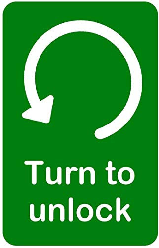 TURN TO UNLOCK ADHESIVE STICKER SIGN. For doors and knobs. (1 x Anticlockwise)