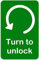 TURN TO UNLOCK ADHESIVE STICKER SIGN. For doors and knobs. (1 x Anticlockwise)