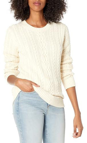 Amazon Essentials Women's Soft Fisherman Cable Long-Sleeve Crewneck Jumper (Available in Plus Size), Cream, S