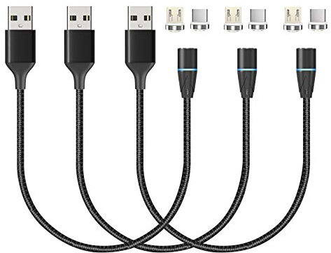 NetDot Chargeur Magnetique,(0.3m/3 pack noir) 12th Génération Cable Magnetique Chargement Rapide de Données pour Micro USB/USB-C Smartphones et Venez avec 2 Connecteurs Chaque Câble