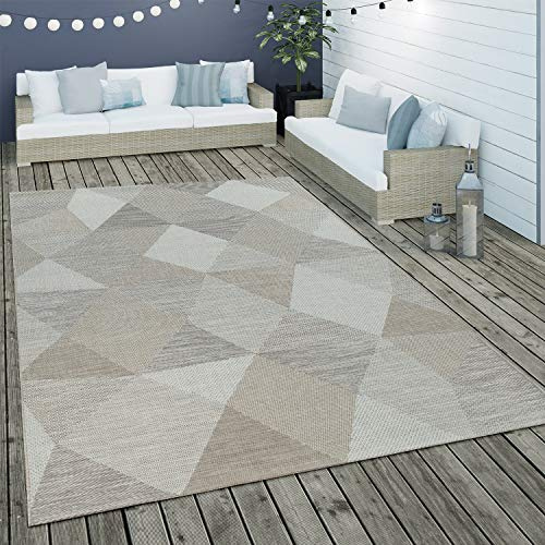 Paco Home In- & Outdoor Flachgewebe Teppich Geometrisch Muster Rauten Muster In Beige, Grösse:120x170 cm