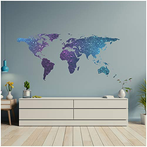 Wandtattoo Landkarte für Wohnzimmer Schlafzimmer oder Kinderzimmer selbstklebende Wandfolie Motiv Weltkarte (Global Network WW03)