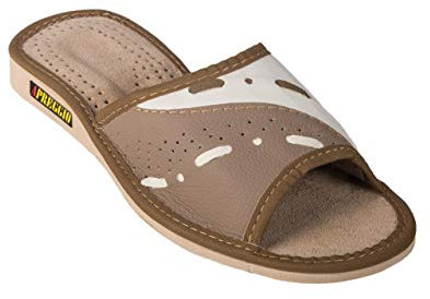 APREGGIO -Pantofole Estive da Donna in Pelle Liscia - Ciabatte Leggere con Zeppa - Pantofole aperte - Ideali per Casa - Marrone - Taglia 37 EU