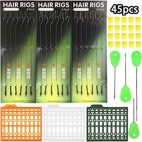 OROOTL - Boilie per pesca alla carpa, 45 pezzi, con gancio curvo e spinato per carpa, filo intrecciato, per boilie, esche da pesca