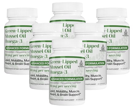 TURNER New Zealand Green-Lipped Mussel Oil, Essential Omega-3s, UAF1000+ Antioxidant, Astaxanthin, 6 Bottles, 360 Softgels