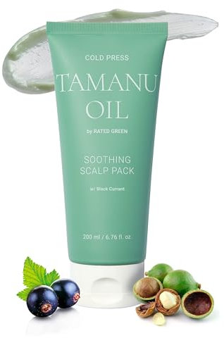 RATED GREEN Cold Press Tamanu Oil Beruhigende Kopfhautpackung mit schwarzer Johannisbeere, koreanische Haarpflege, Haarpflegemaske, tiefenpflegende Haarmaske für trockenes, geschädigtes Haar, 1 Stück