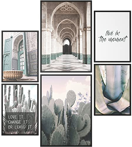 Papierschmiede® Mood Poster Set Marokko, Rahmen optional, 6 Poster, Größe wählbar, Bilder Wohnzimmer Deko Schlafzimmer, Afrika Kaktus Arabisch Grün Bilderwand