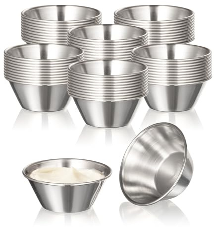 Fit Meal Prep [120 Pack 1.5 oz Stainless Steel Dipping Sauce Cups, Reusable Metal Ramekins, Commercial Grade Condiment Bowls, Individual Portion Cups, Small Round Au Jus Cup for Home, Restaurant