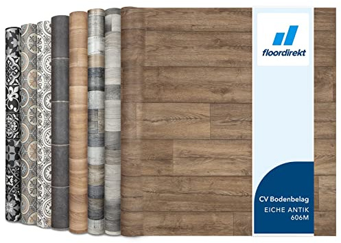 Floordirekt PVC Bodenbelag Meterware nach Maß Vinylboden, CV Linoleum für Küche & Balkon in Holzoptik, Fliesenoptik, Steinoptik - robust & pflegeleicht 100 x 1000 cm | Atlantic | Eiche Antik 606m