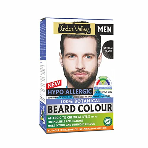 Indus Valley 100 % botanische hypoallergene Schnurrbart und Bartfarbe für Männer, langlebig, vegetarisch und tierversuchsfrei (schwarz)