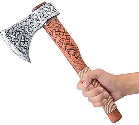 LarpGears Foam Viking Axe for Halloween Costume Cosplay and Battle Game Classical Color 14 inches Silver