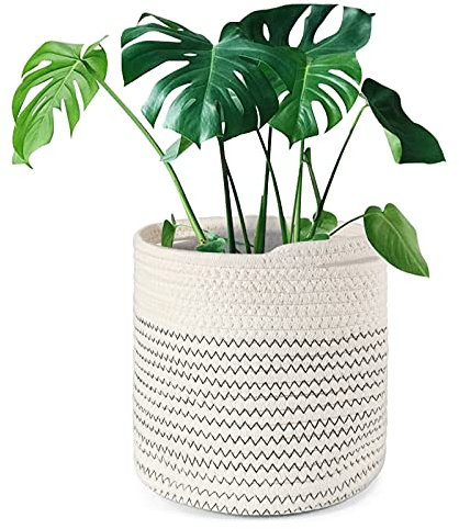 Tenn Well 20 cm Indoor-Topf für Pflanzen mit Einsatz, Baumwolle gewebter Aufbewahrungskorb große Blumentöpfe für Zimmerpflanzen, Blumentopf, Wäsche-Organizer und Heimdekoration (Schwarz und Weiß)
