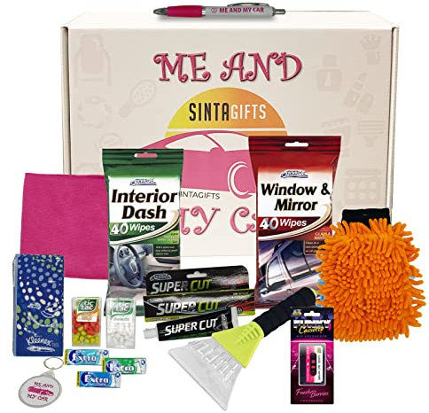 Sinta Gifts Me And My Car Set | 15 Piece Accessories For Women Kit Practical Everyday Collection of Care Gift Old New Drivers Presented in an Eco-Friendly Stylish Box, Pink
