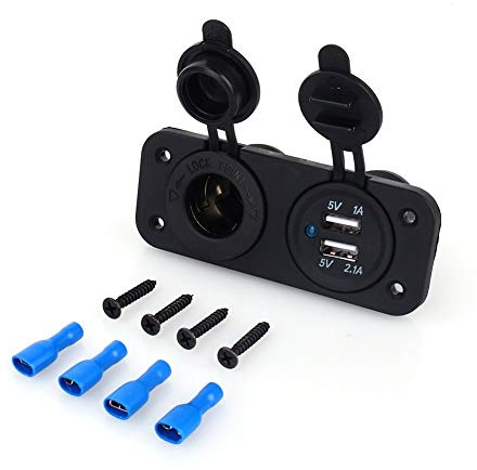 Zigarettenanzünder Steckdose, Wasserdicht Dual USB Steckdose Ladegerät Adapter Autoladegerät Ladebuchse Panel 5V/2.1A für Marine Boot LKW Fahrzeug ATV RV