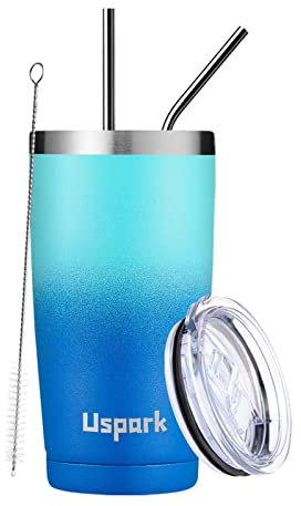 UsparkMC 550ml Tumbler Stainless Steel with Lid and Straw,Double Wall Vacuum Insulated Coffee Travel Mug for Hot & Cold,Reusable Cup,BPA Free,Blue,