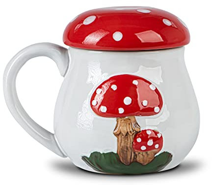Süße Pilztasse mit Deckel – große Keramik-Kaffee- und Teetasse – lustiges Geschenk für Frauen