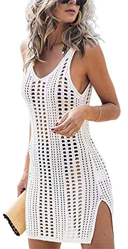 Timuspo Damen Badeanzug Cover Ups für Strand Pool Bademode Sexy Häkel Kurzkleid