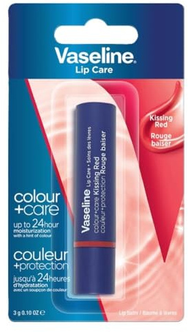 Vaseline Lip Care | Colour+Care Kissing Red Tinted Lip Balm Stick | up to 24Hr* moisturization | with manuka honey | 3g