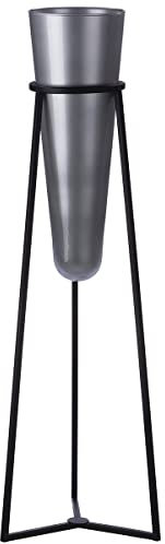 GILDE Vase XL mit Metallständer - dunkel graue Glasvase - schwarzer Metallständer - Gesamt Höhe 82 cm