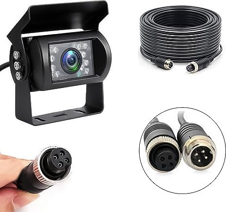 CAMECHO Rückfahrkamera mit 10M Auto Video-Verlängerungskabel 4-Pin Aviation Anschluss, Wasserdichtes Shockproof IR Nachtsicht Weitwinkel Rückfahrkamera für Bus/RV Camper/Truck/Trailer/Van