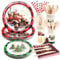 Kalolary Juego de Vajilla de Navidad de 192 Piezas - Platos y Servilletas de Papel con Diseño de Búfalo Rojo, Camioneta y Árbol - Decoración para Fiesta