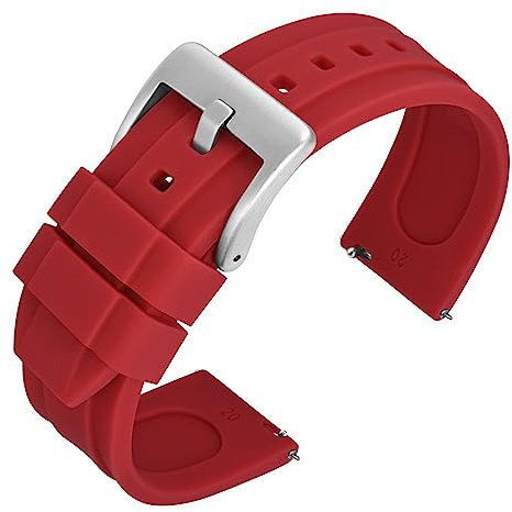 ANNEFIT Bracelets 20mm de Montres Silicone avec Boucle en Acier Inoxydable, Bande de Remplacement Libération Rapide pour Femme Homme (Rouge)