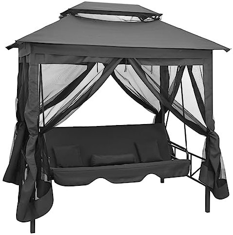 Gartenschaukel mit Bettfunktion, Gazebo Convertible Swing Bench Garden Swing with Bed Function Hollywood Swing Hanging Swing Roof Bed Function Garden Furniture Lounger und Dach 220×160×240 cm Stahl