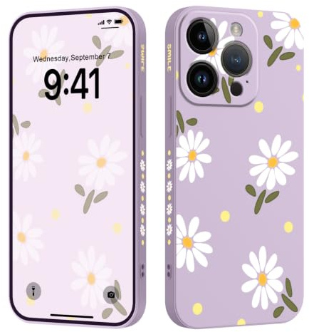 LEECG für iPhone 15 Pro Hülle Kreative Muster Design für iPhone 15 Pro Handyhülle Mikrofaser Weiche Flüssigem Silikon Cover-Gänseblümchen Violett