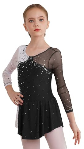Aislor Eiskunstlauf Kleid Mädchen Langarm Ballettkleid Kinder Tanzkleid Kürkleider Eiskunstlauf Gymnastikanzug Wettbewerb