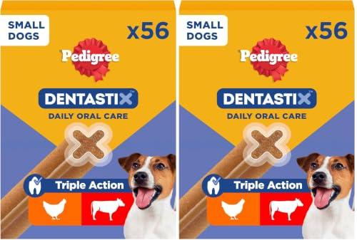 Pedigree DentaStix Daily Oral Care Zahnpflegesnack für kleine Hunde – Hundeleckerli mit Huhn- & Rindgeschmack für jeden Tag – 1 x 56 Stück (Packung mit 2)