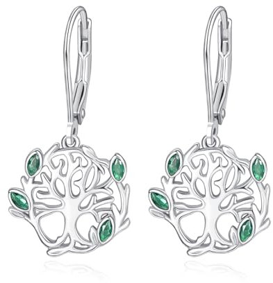 TANGPOET Tree of Life Earrings for Women 925 Sterling Silver Family Tree Drop Earring for Girls, Tree of Life Dangle Dangly Dangling Earrings, Birthday Jewellery Gifts for Her