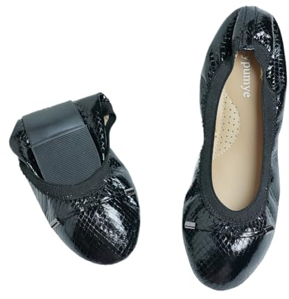 ERLINGO Ballerines pliables pour femme – Chaussures élégantes enroulables avec nœud papillon et élastique, Noir , 35.5 EU
