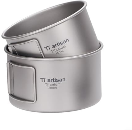Titanium Bowl,Camping Cookware Outdoor Lightweight Travel Cooking Cups Kitchen Bowl Dish Set,Foldable Handle Rust Resistant(600ml bowl with lid)
