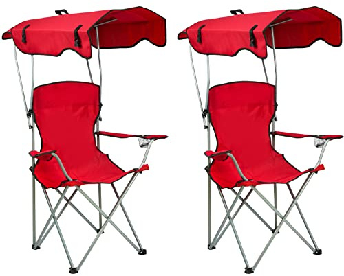 HUOLE - Silla plegable al aire libre, asiento plegable portátil ligero con toldo, portavasos, silla de pesca y picnic, 50 x 50 x 90/120 cm, color rojo
