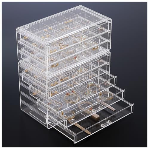 ProCase Transparent Schmuckorganizer Acryl Stapelbar Schmuck Organizer Durchsichtig Schmuckaufbewahrung Schmuckkästchen für Ohrringe Ringe für Frauen Mädchen -8 Etagen