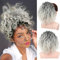 PORSMEER Wellige lockige Pferdeschwanz Haarteil,ombre grau Kordelzug Pferdeschwanz für Frauen Afro Zopf Haarteil Ponytail Kurzes weiches natürliches synthetisches Haarteil Ponytail Extension
