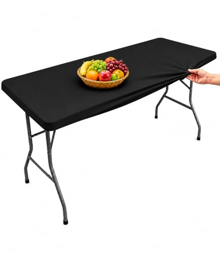 Morbuy Tischdecke Abwaschbar Rechteckig 183x76 cm Mit Gummizug, Outdoor Elastische Tischdecken Wetterfest Schwarz Gartentischdecke Tablecloth Perfekt Für Garten, Camping & Stehtische