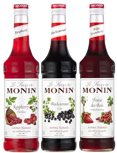MONIN - Assortiment de Fruits Rouges de Sirop de Framboise, Sirop de Cassis et Sirop de Fraise des bois pour Cocktail pétillant, Cocktail, Thé Glacé et Limonade - Arômes Naturels - 3 * 70cl