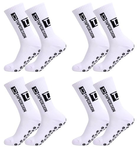 4 Paare Rutschfeste Sportsocken Atmungsaktiv Anti Rutsch Grip Fußball Socken für Herren Damen Fußballsocken für Fussball Basketball Marathon Laufen (Einheitsgröße, 4 Paar weiß)