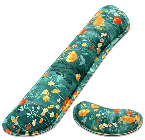 Dapesuom Enlarge Keyboard Wrist Rest Pad Set, Memory Foam Cushion Support for Easy Typing & Pain Relief, Anti-Slip Support for Gaming, Computer, Office, Forest Flowers