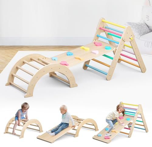 CUPCHID Klettergerüst für Kinder,Faltbares Klettergerüst Indoor mit Rutsche, Kletterleiter und Kletterbogen,Klettergerüst Indoor ab 1 Jahr,Maximale Belastung 65 kg