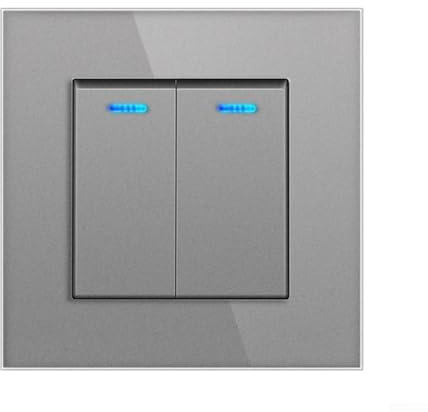 LUCKCDUO Interrupteur mural moderne en panneau de verre, double commande, interrupteur à bascule bidirectionnel, avec indicateur fluorescent, gris