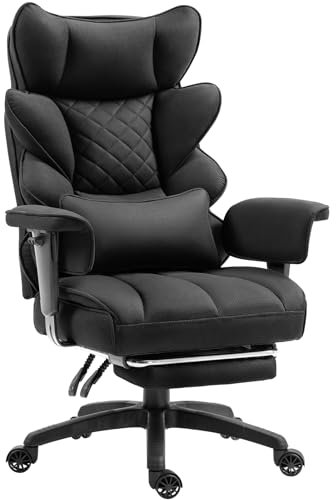 Dowinx Gaming Stuhl, Bürostuhl Ergonomisch mit Taschenfeder-Kissen, Chefsessel mit Doppellagige weiche Rückenlehne und verstellbare Lendenkissen, Armlehnen und Fußstütze, Stoff, Schwarz