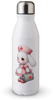 MAXIKIWI - Botella de agua de una sola pared con tapa de rosca, aluminio ligero no aislado, sin BPA, a prueba de fugas, conejo enfermera - 500 ml